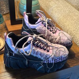 Koi Pink and Black Furry Women's Sneakers